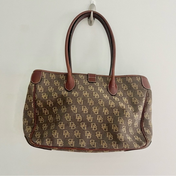 Dooney & Bourke Signature Jacquard Brown Tan Logo Canvas Satchel Purse Classic M - Picture 6 of 12